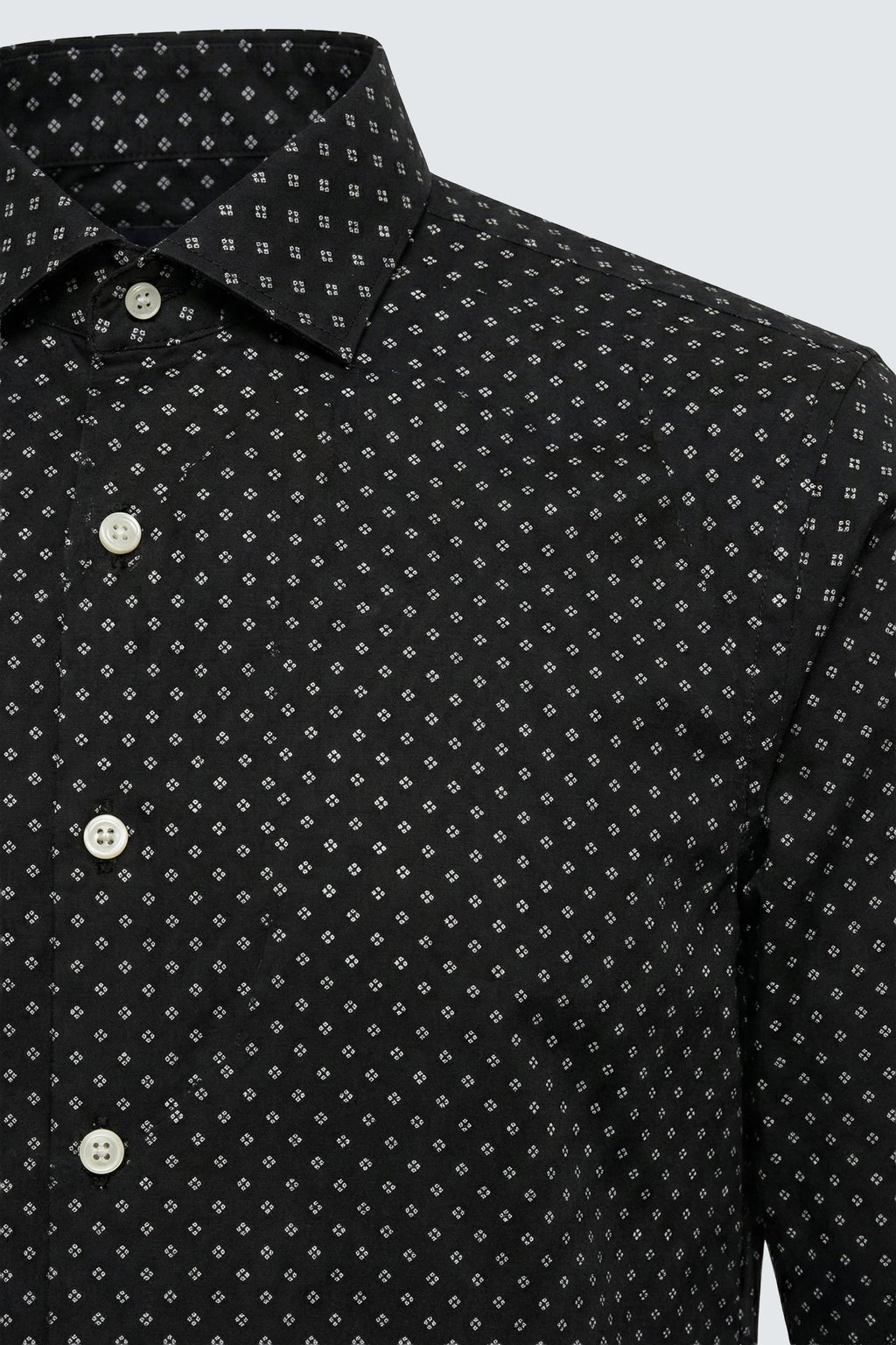 Schwarzes Langarm Slim Fit Gemustertes Baumwoll-Herrenhemd