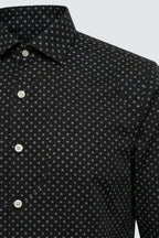 Schwarzes Langarm Slim Fit Gemustertes Baumwoll-Herrenhemd