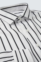 Chemise classique à manches longues en coton rayé noir pour homme