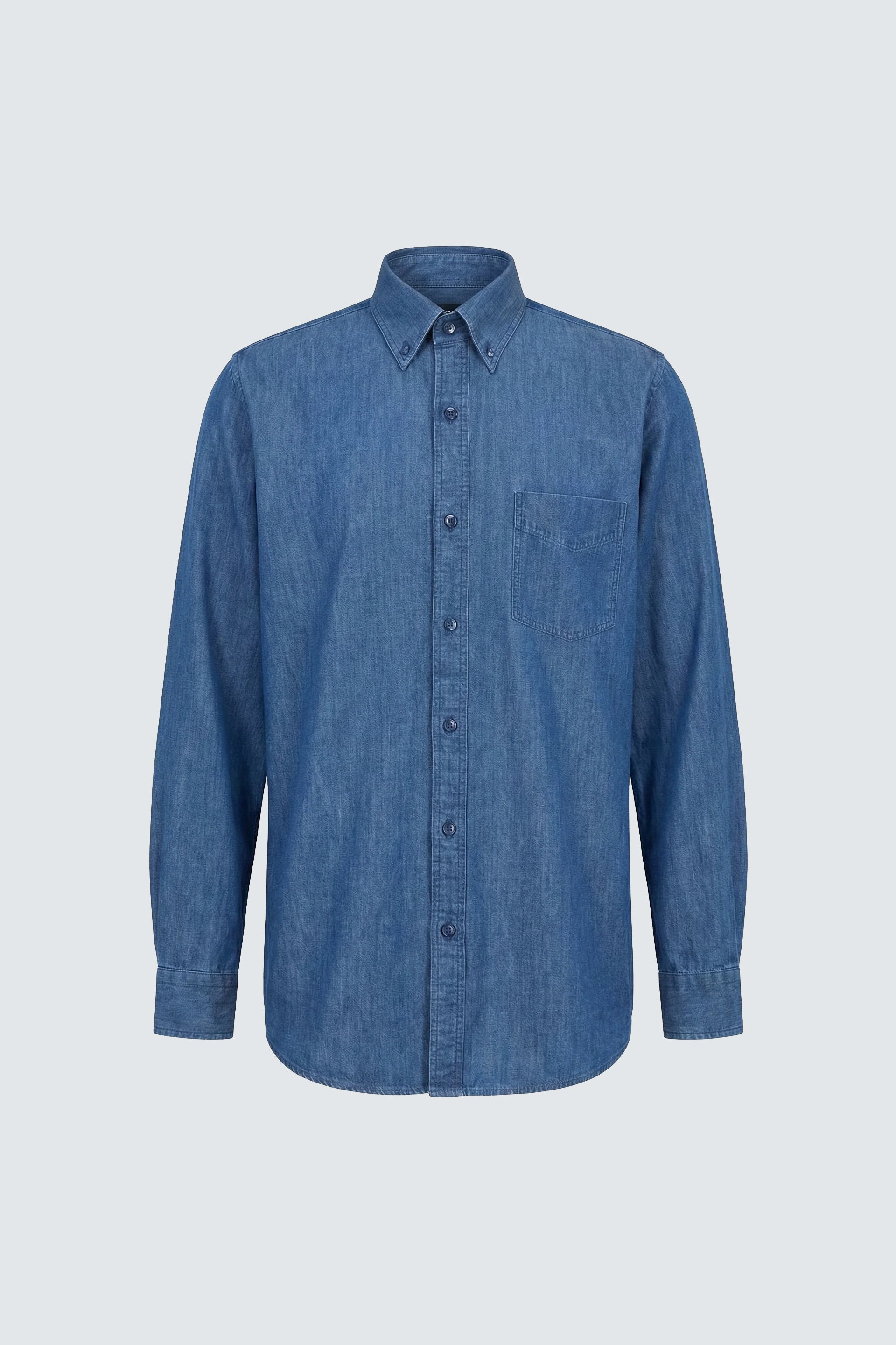 Uzun Kol Regular Fit Pamuk Düğmeli Yaka İndigo Denim Erkek Gömlek