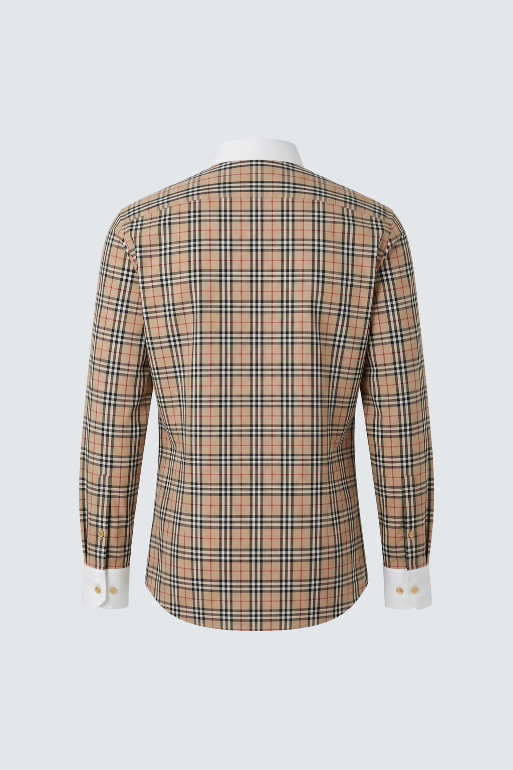 Long Sleeve Slim Fit 100% Cotton Plaid Shirt with Contrast Collar & Cuffs