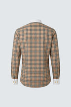 Long Sleeve Slim Fit 100% Cotton Plaid Shirt with Contrast Collar & Cuffs