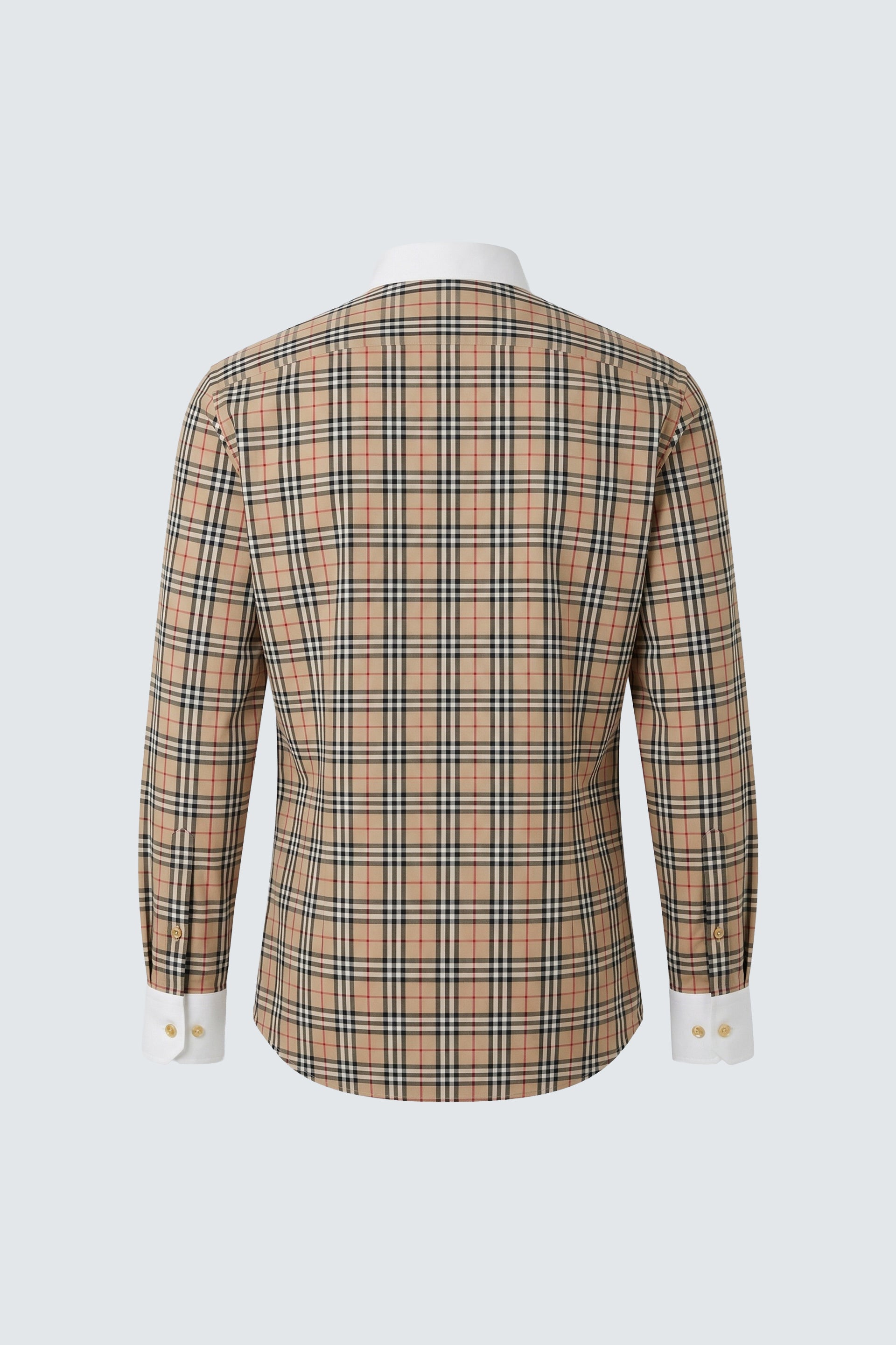 Long Sleeve Slim Fit 100% Cotton Plaid Shirt with Contrast Collar & Cuffs