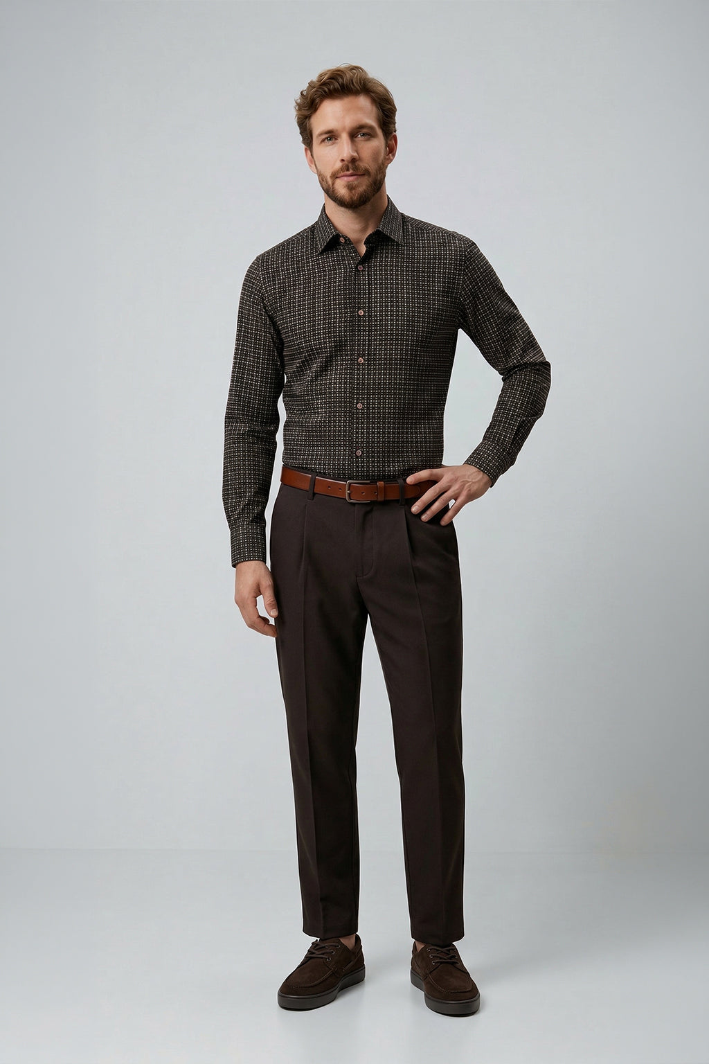 Siyah Uzun Kol Slim Fit Desenli Pamuk Erkek Gömlek