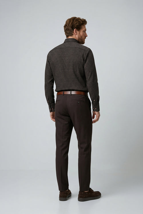 Camicia da Uomo Nera a Manica Lunga Slim Fit in Cotone Fantasia