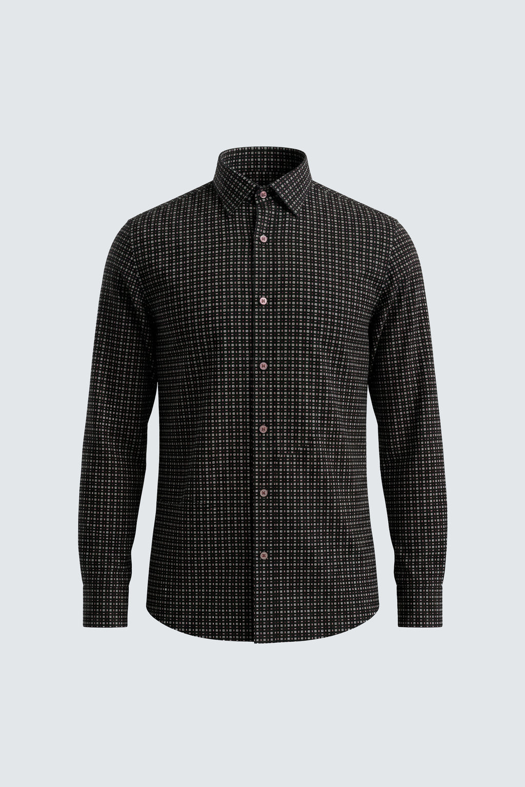 Черная мужская хлопковая рубашка с длинным рукавом, приталенного кроя, с узором