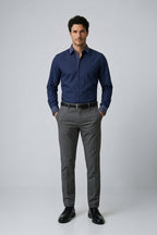 Мужская рубашка с длинным рукавом, облегающего кроя, из хлопка, с контрастным высоким воротником и двойными манжетами