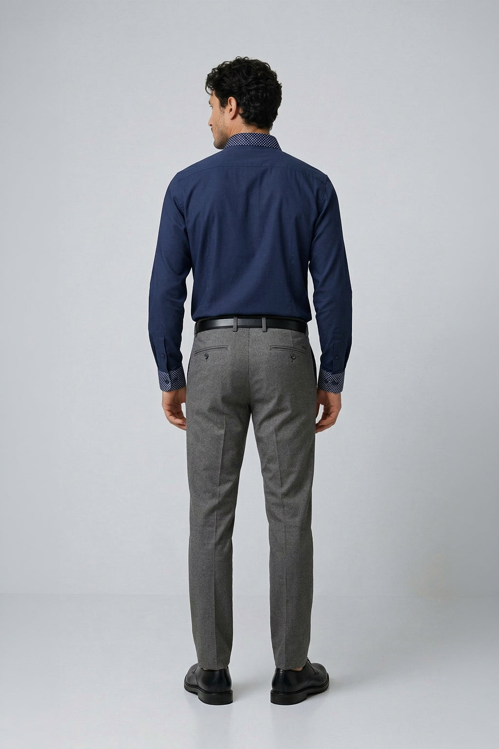 Uzun Kol Slim Fit Pamuk Kontrast Yüksek Yaka Ve Double Manşet Erkek Gömlek