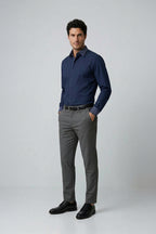 Мужская рубашка с длинным рукавом, облегающего кроя, из хлопка, с контрастным высоким воротником и двойными манжетами