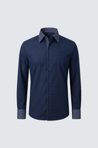 Мужская рубашка с длинным рукавом, облегающего кроя, из хлопка, с контрастным высоким воротником и двойными манжетами