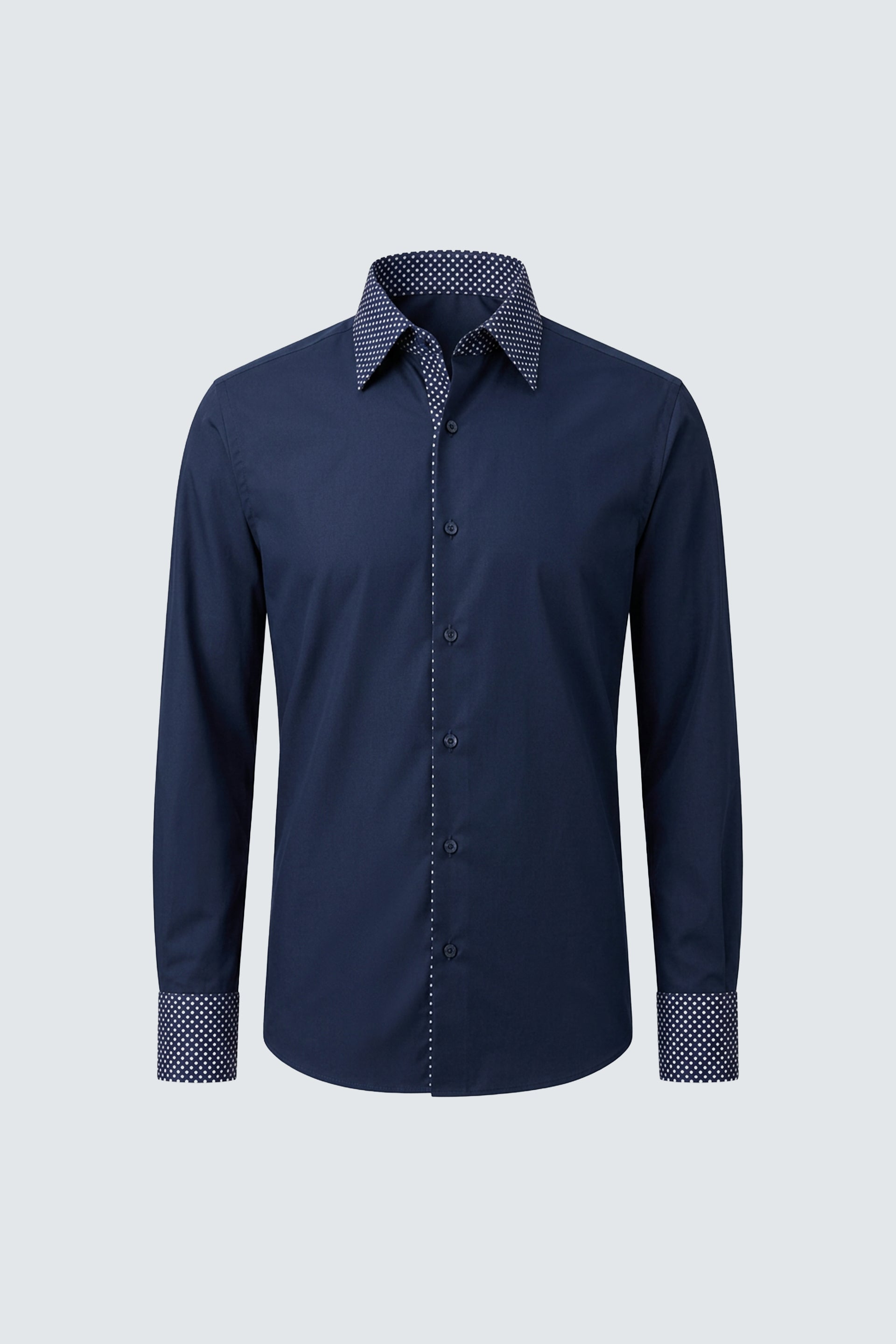 Uzun Kol Slim Fit Pamuk Kontrast Yüksek Yaka Ve Double Manşet Erkek Gömlek