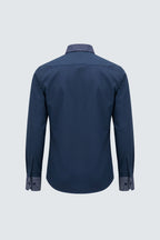 Мужская рубашка с длинным рукавом, облегающего кроя, из хлопка, с контрастным высоким воротником и двойными манжетами