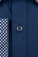 Мужская рубашка с длинным рукавом, облегающего кроя, из хлопка, с контрастным высоким воротником и двойными манжетами