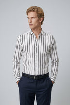 Chemise classique à manches longues en coton rayé noir pour homme