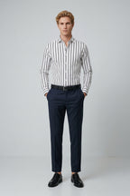 Chemise classique à manches longues en coton rayé noir pour homme