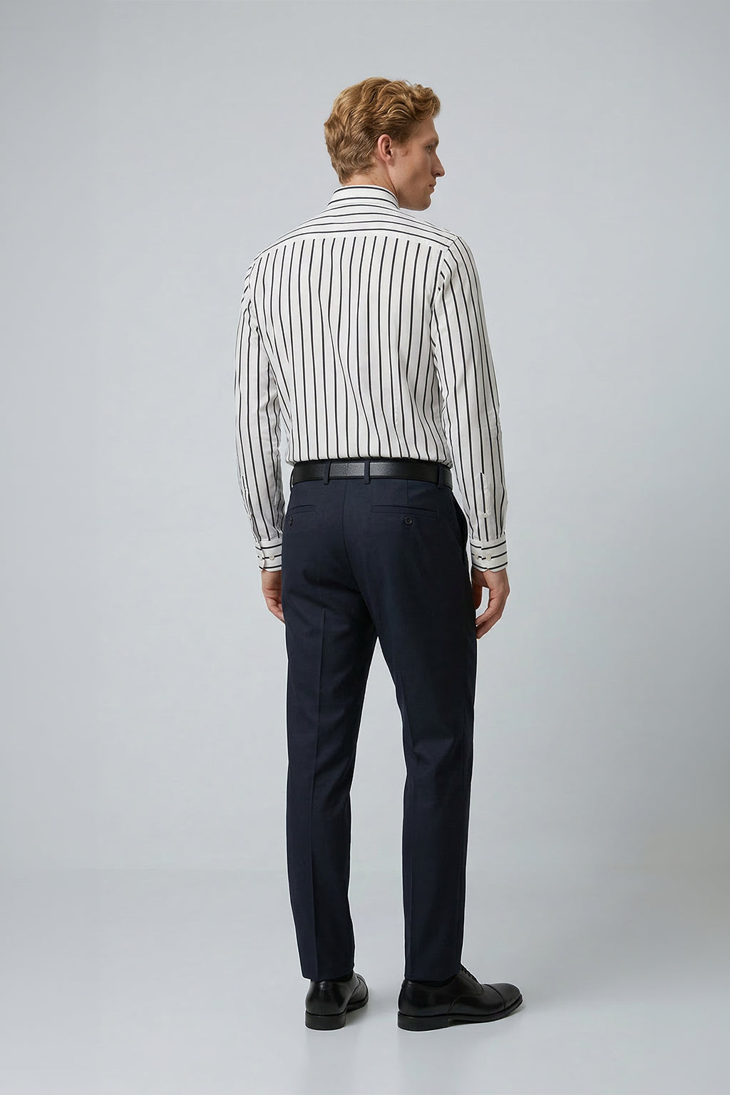 Chemise classique à manches longues en coton rayé noir pour homme