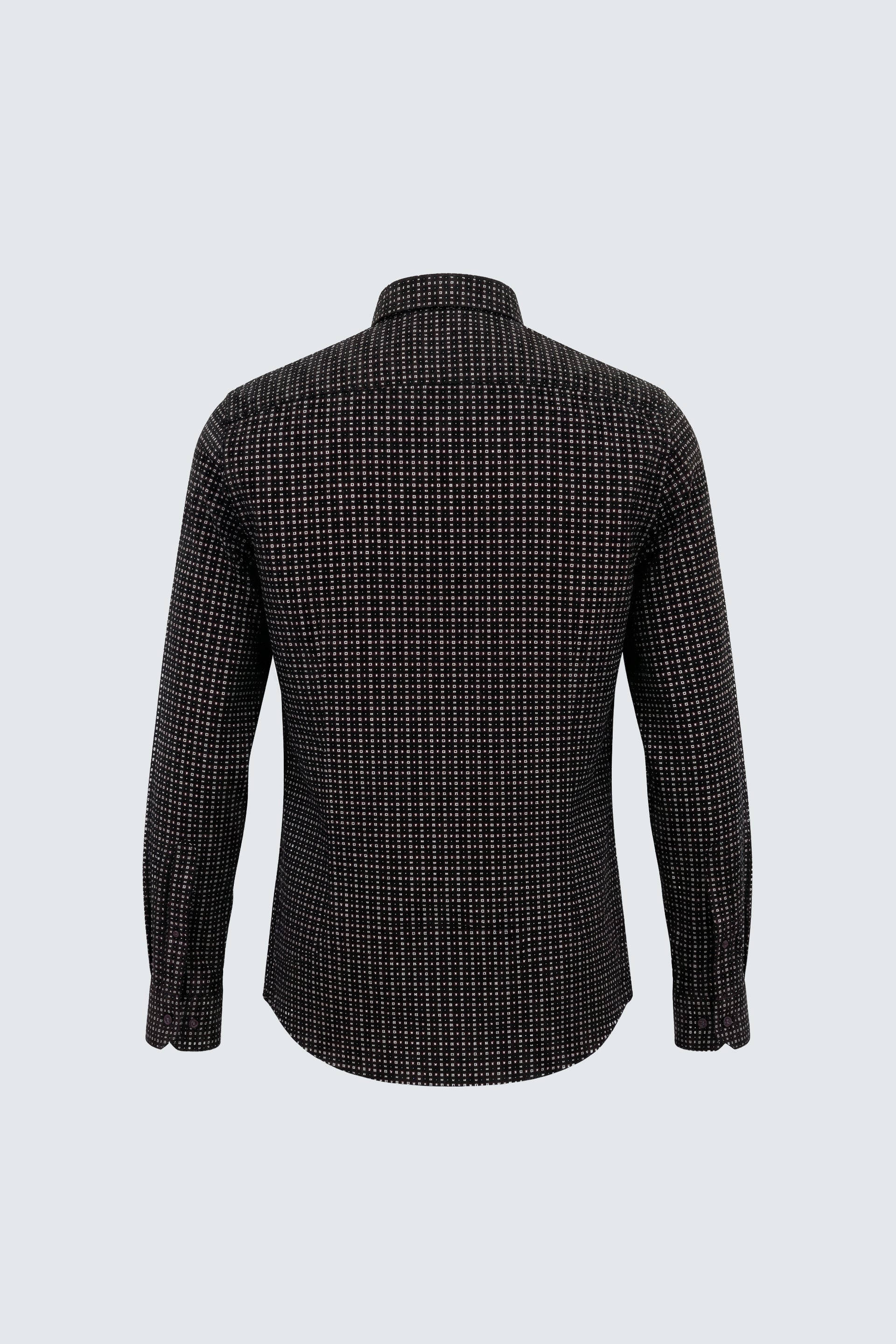 Siyah Uzun Kol Slim Fit Desenli Pamuk Erkek Gömlek