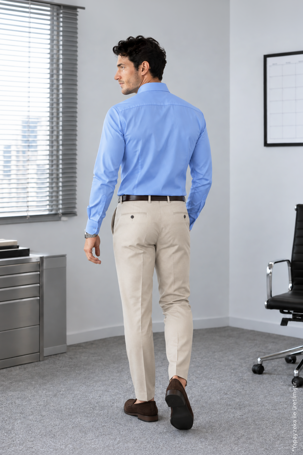 Non-Iron Mavi Uzun Kollu Slim Fit Pamuk Erkek Gömlek