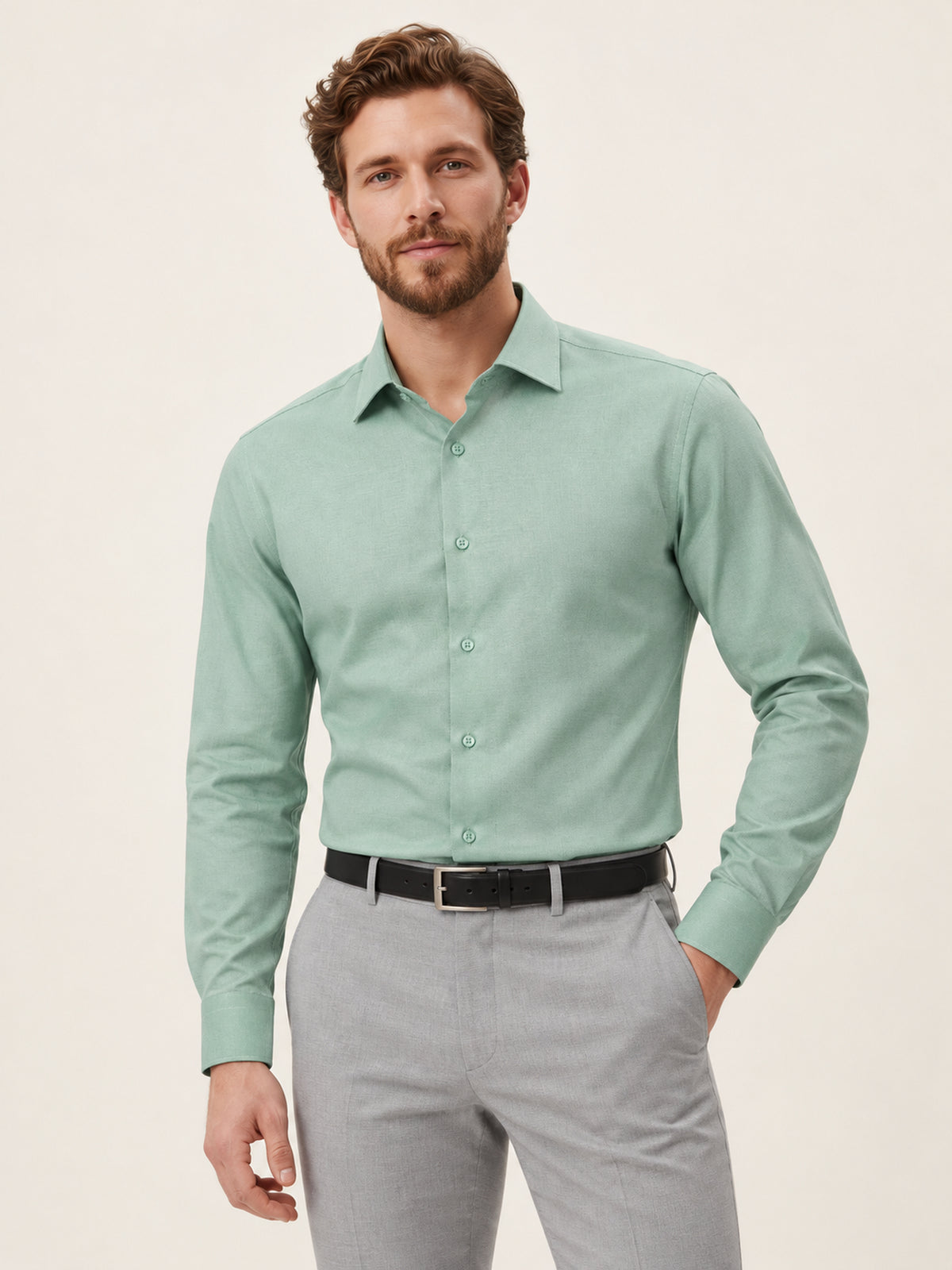 Açık Yeşil Slim Fit Erkek Gömlek – Kolay Ütülenebilir Pamuk