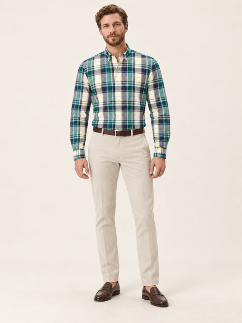 Açık Yeşil Slim Fit Erkek Gömlek – Ekose Pamuk
