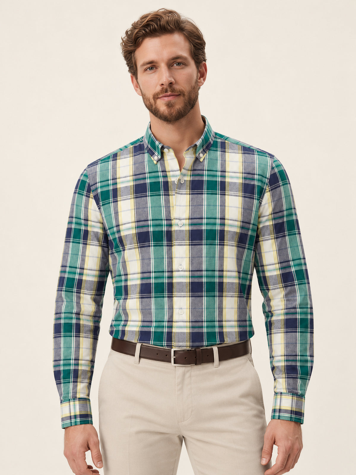 Açık Yeşil Slim Fit Erkek Gömlek – Ekose Pamuk