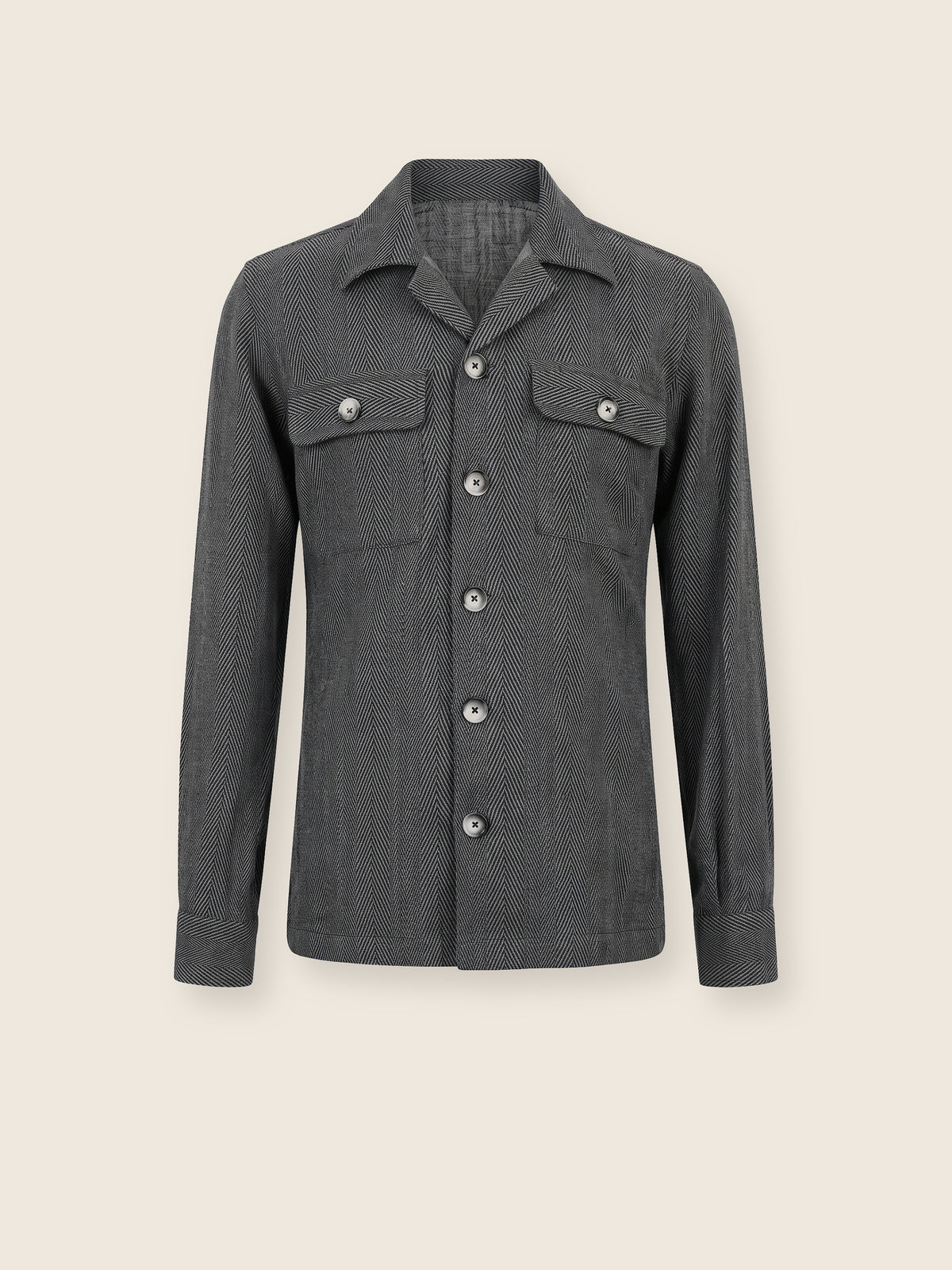 Antrasit Balıksırtı Pamuk Çift Cepli Erkek Overshirt