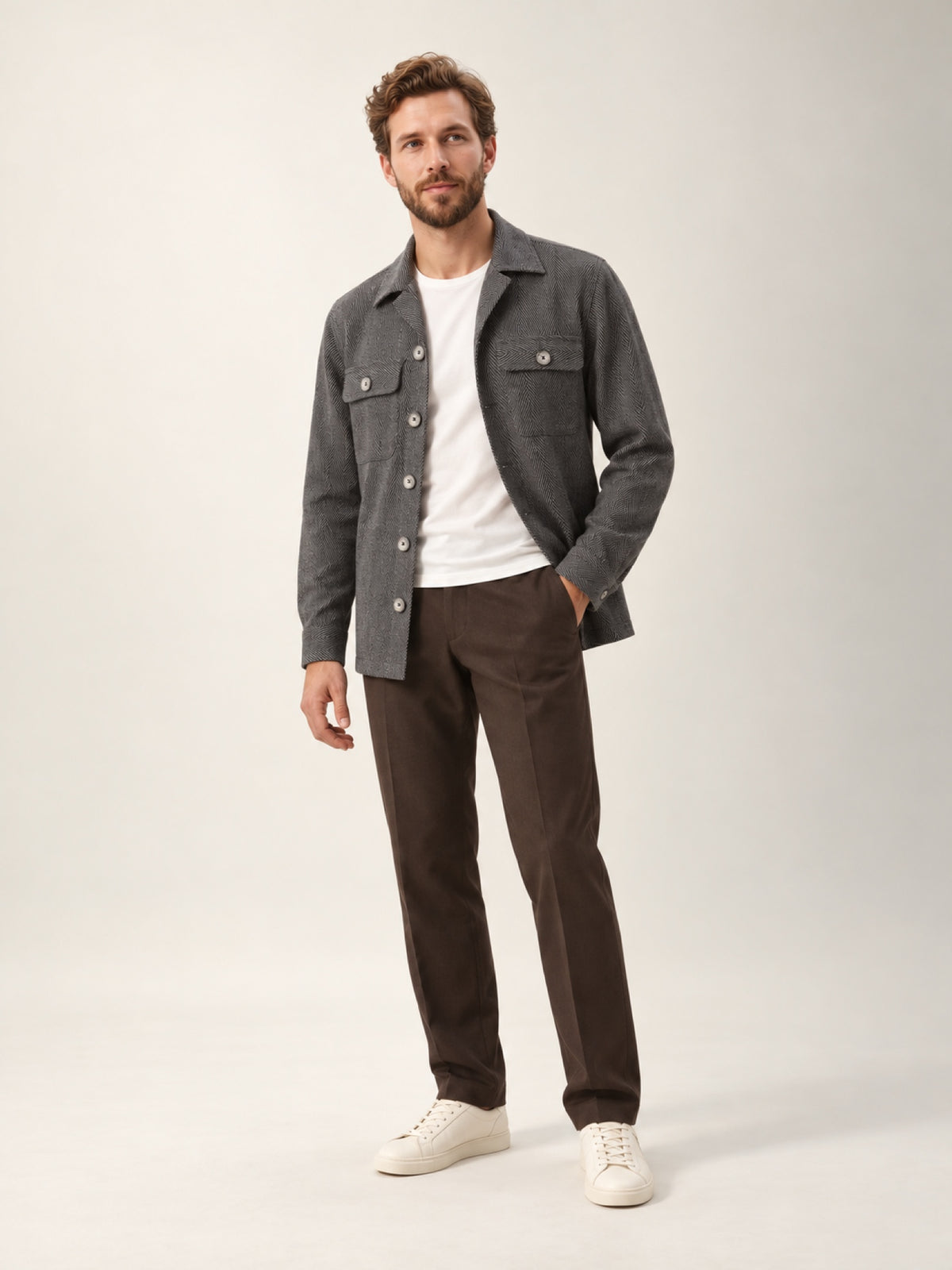 Antrasit Balıksırtı Pamuk Çift Cepli Erkek Overshirt