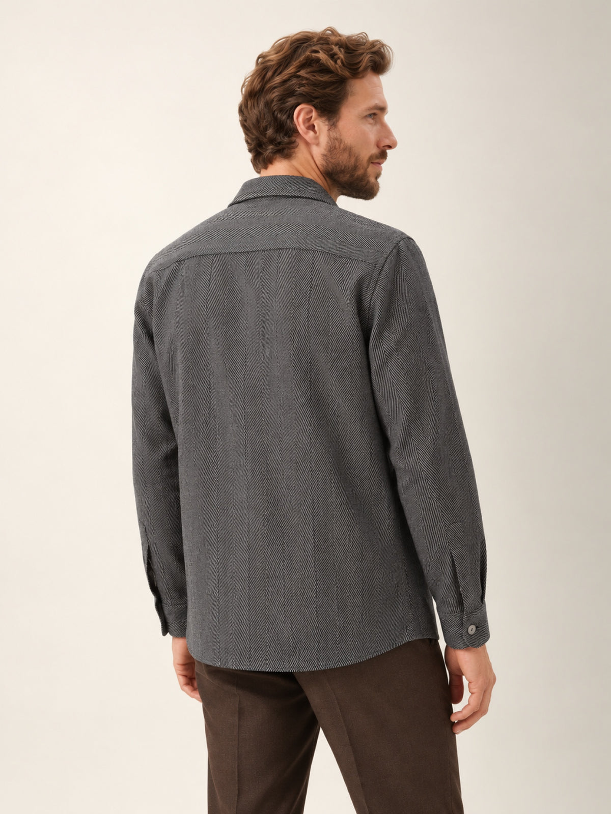 Antrasit Balıksırtı Pamuk Çift Cepli Erkek Overshirt