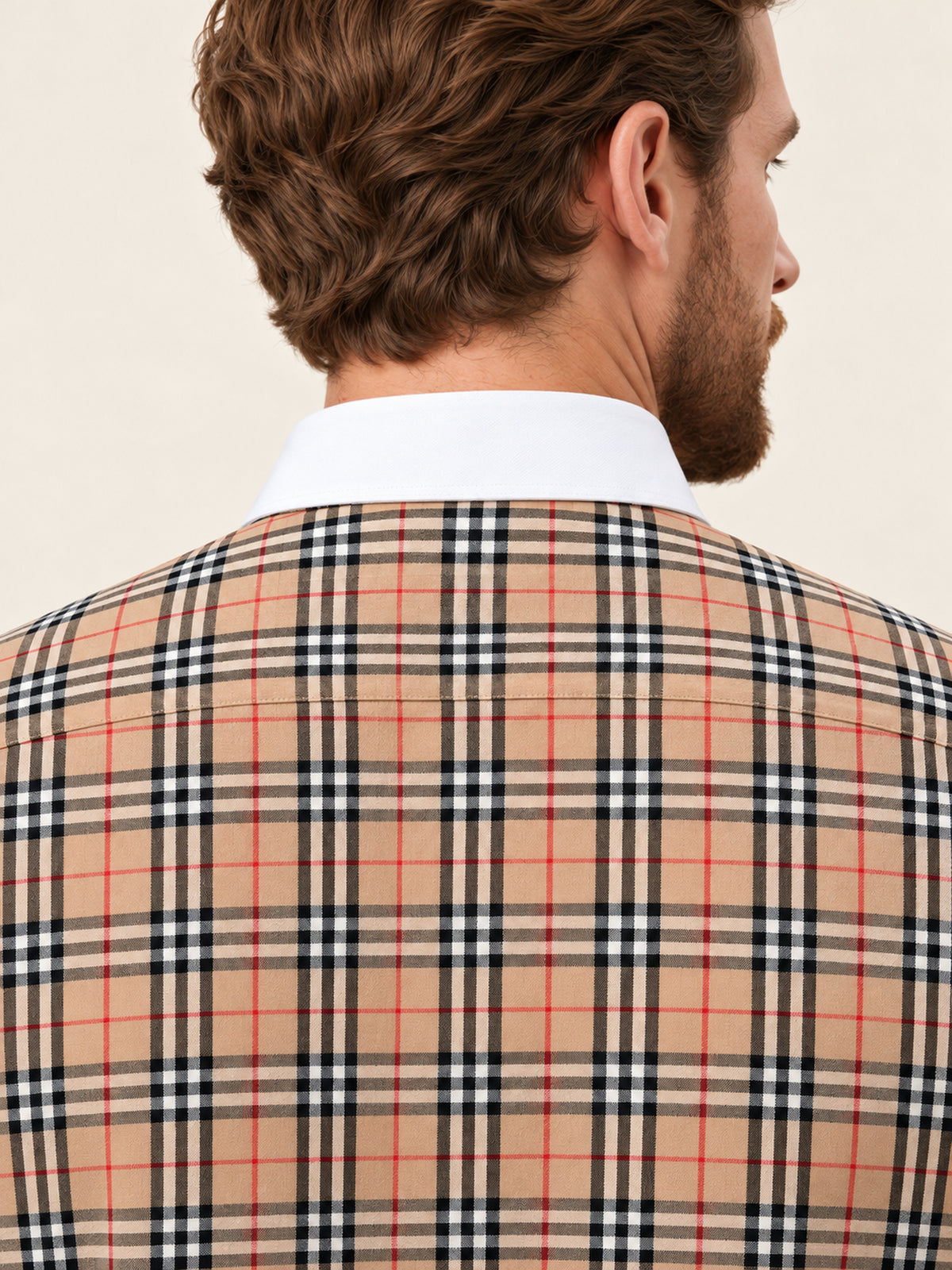 Slim Fit Erkek Gömlek – Ekose Kontrast Yaka Pamuk