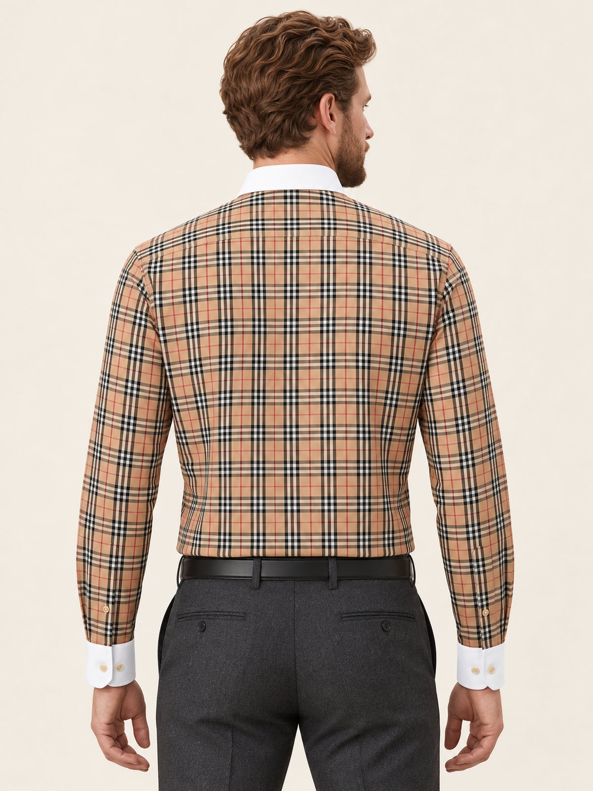 Slim Fit Erkek Gömlek – Ekose Kontrast Yaka Pamuk