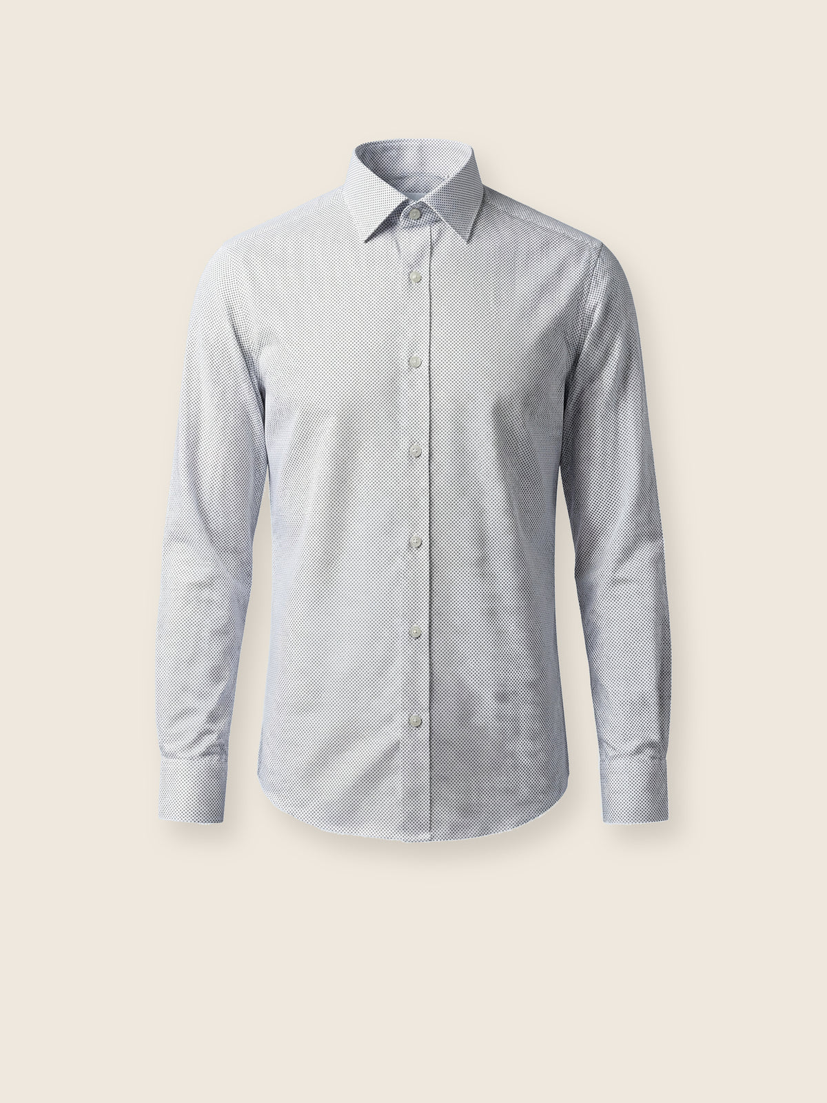 Beyaz Slim Fit Erkek Gömlek – Baskılı Pamuk Düğmeli Yaka