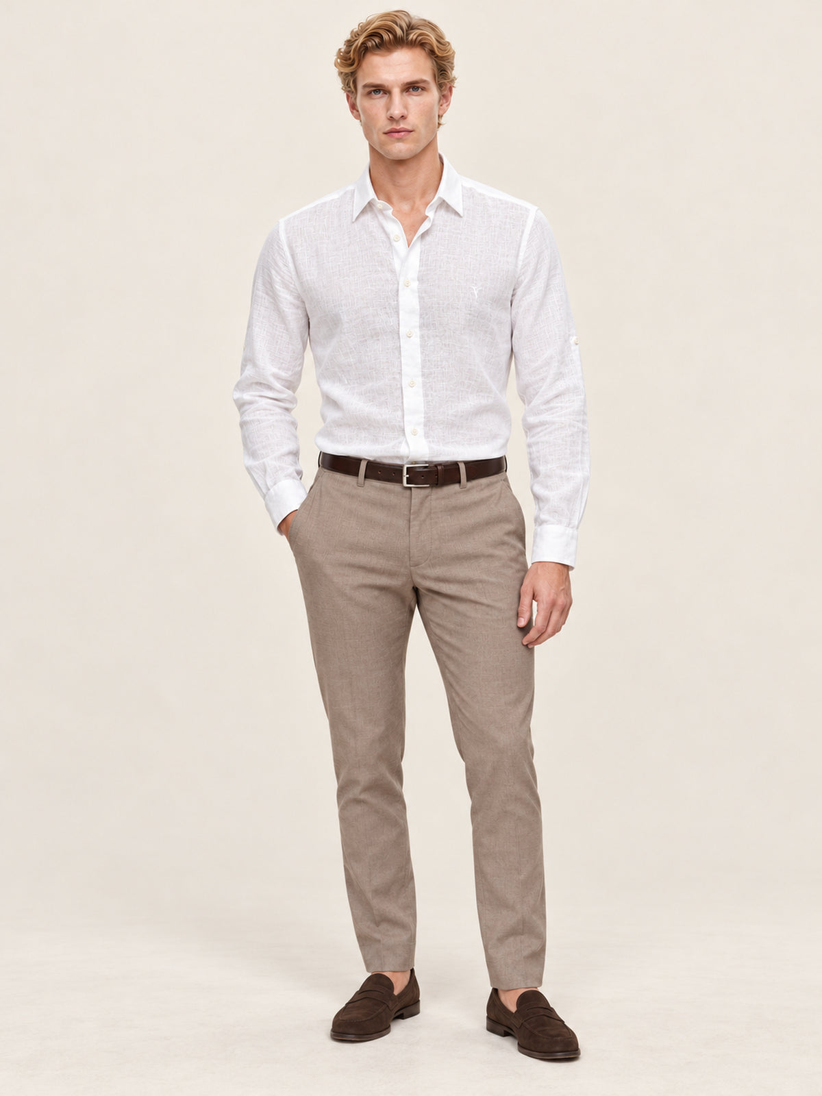 Beyaz Slim Fit Erkek Gömlek – Keten Yazlık
