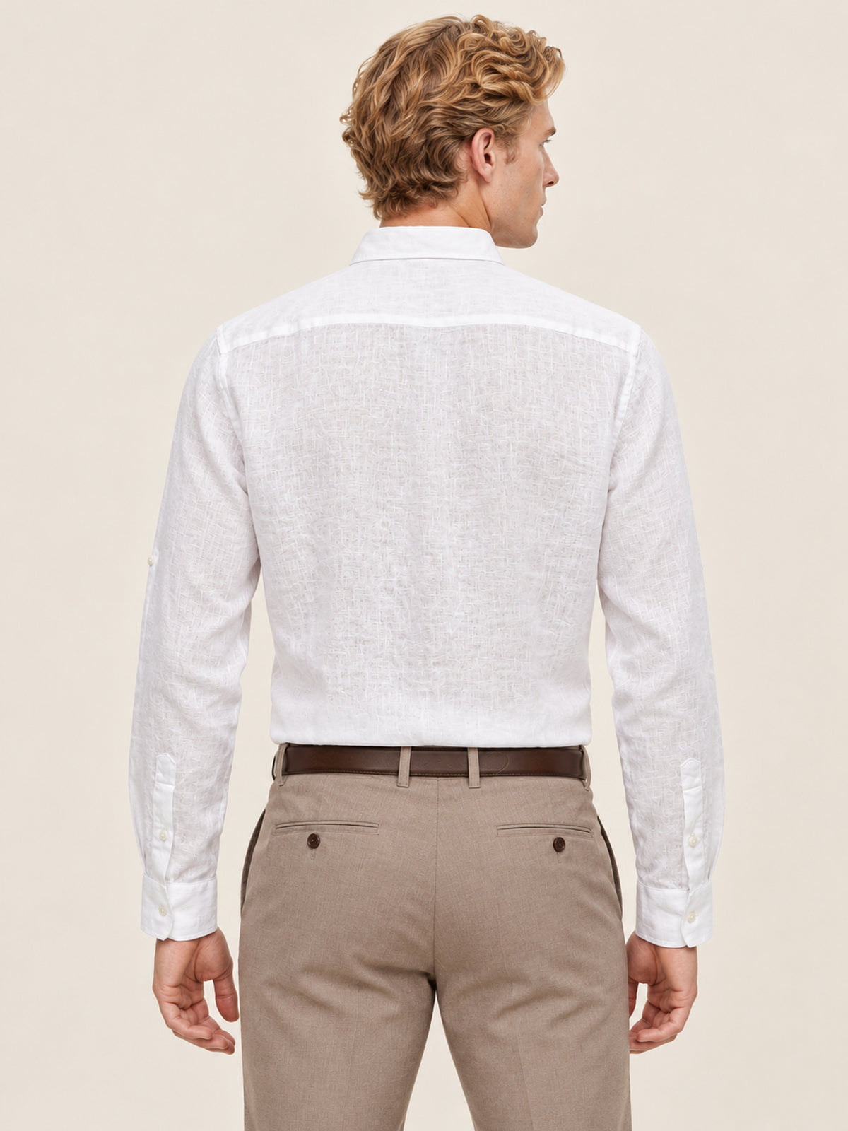 Beyaz Slim Fit Erkek Gömlek – Keten Yazlık