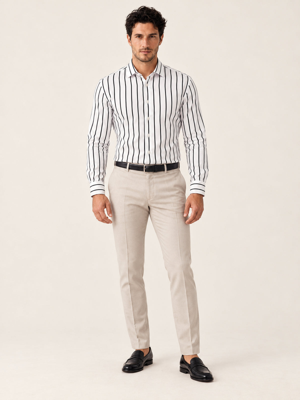 Siyah Çizgili Erkek Gömlek – Slim Fit Pamuk