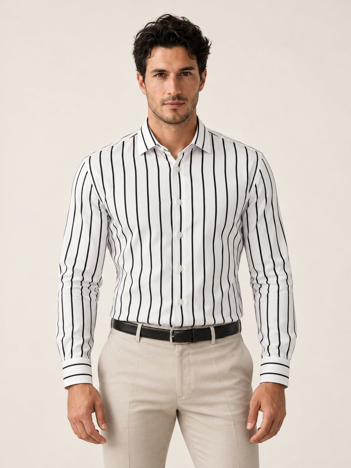 Siyah Çizgili Erkek Gömlek – Slim Fit Pamuk