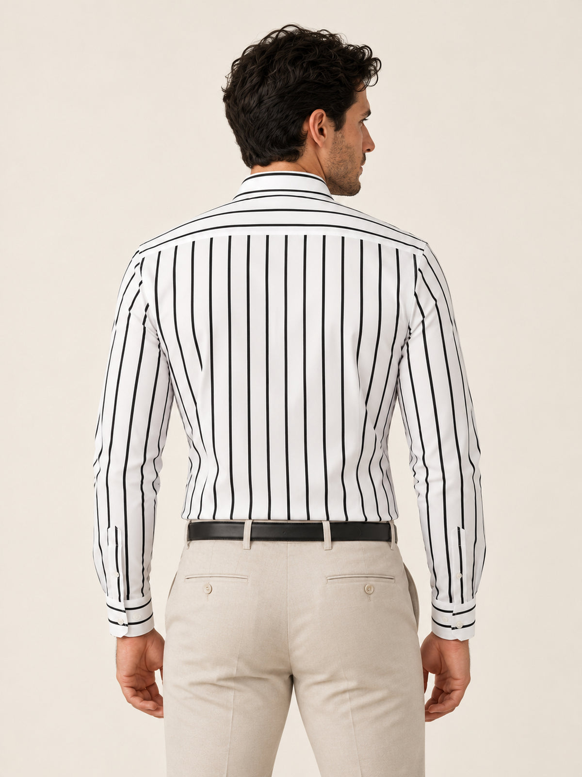 Siyah Çizgili Erkek Gömlek – Slim Fit Pamuk