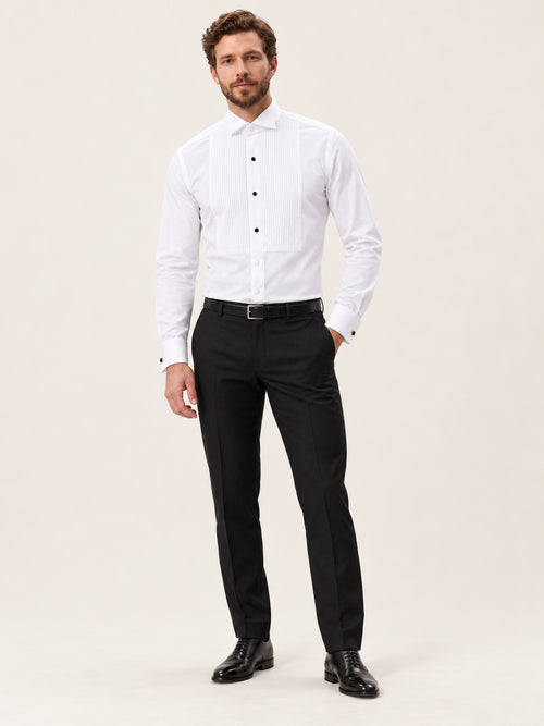 Beyaz Slim Fit Damatlık Gömlek – Ata Yaka Pamuk Piliseli