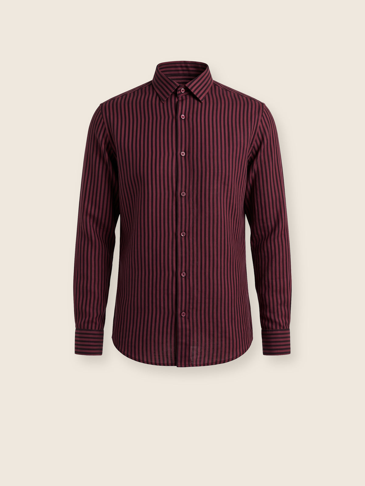 Bordo Siyah Dikey Çizgili Pamuk Uzun Kollu Slim Fit Erkek Gömlek