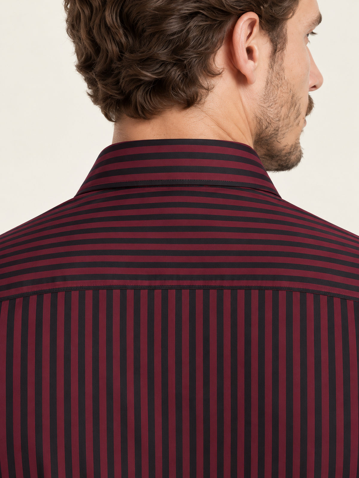 Bordo Siyah Dikey Çizgili Pamuk Uzun Kollu Slim Fit Erkek Gömlek