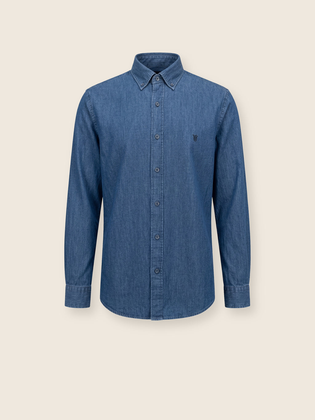 Long Sleeve Slim Fit Cotton Button-Down Collar Indigo Denim Men's Shirt