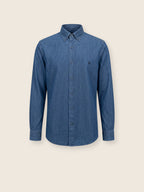 Long Sleeve Slim Fit Cotton Button-Down Collar Indigo Denim Men's Shirt