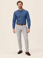 Long Sleeve Slim Fit Cotton Button-Down Collar Indigo Denim Men's Shirt