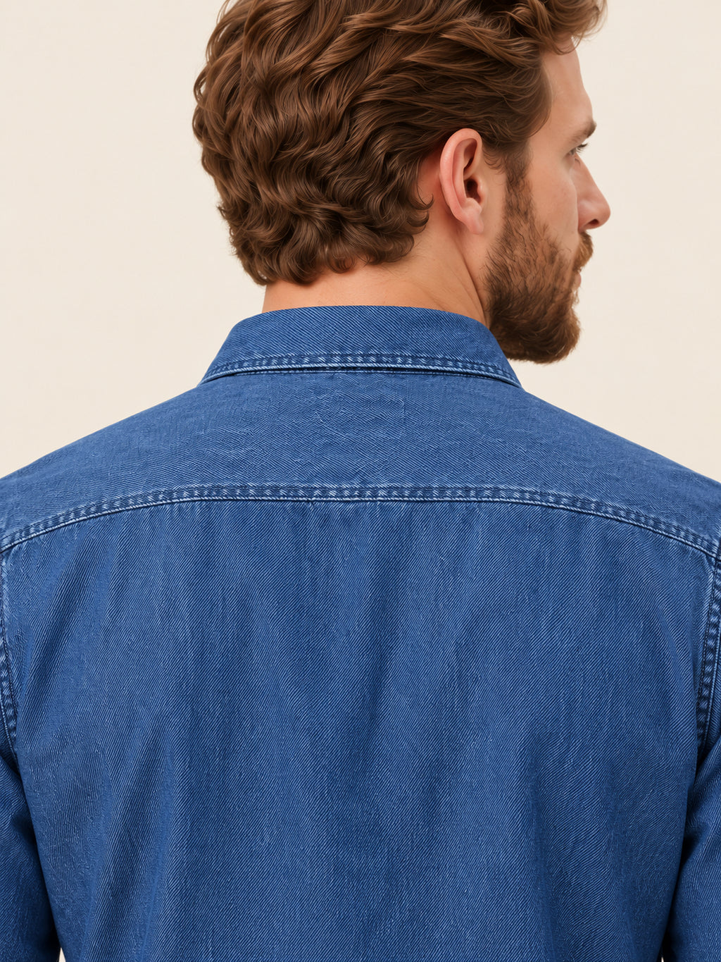 Long Sleeve Slim Fit Cotton Button-Down Collar Indigo Denim Men's Shirt