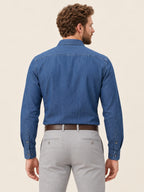 Long Sleeve Slim Fit Cotton Button-Down Collar Indigo Denim Men's Shirt