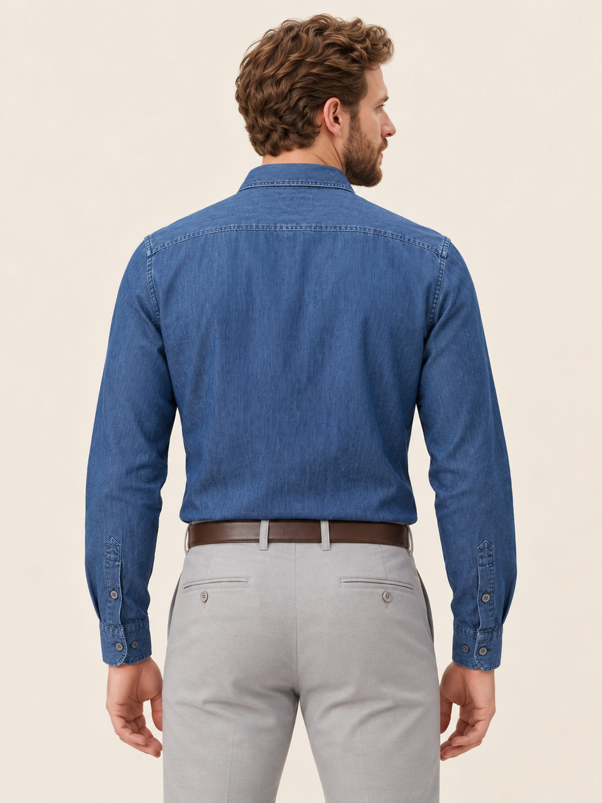 İndigo Denim Slim Fit Erkek Gömlek – Düğmeli Yaka