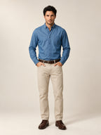 Langarm Regular Fit Baumwoll-Herrenhemd mit Button-down-Kragen aus Indigo-Denim