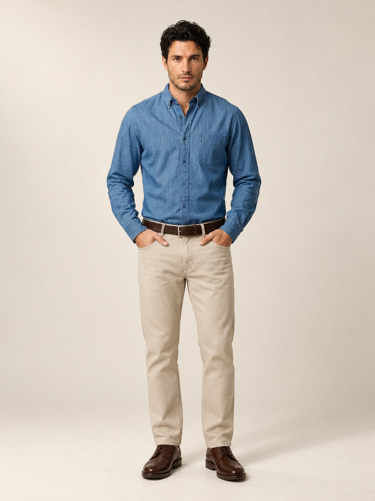 İndigo Denim Erkek Gömlek – Regular Fit Düğmeli Yaka