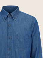 Langarm Regular Fit Baumwoll-Herrenhemd mit Button-down-Kragen aus Indigo-Denim