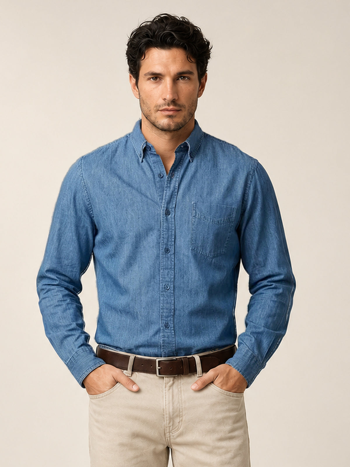 İndigo Denim Erkek Gömlek – Regular Fit Düğmeli Yaka