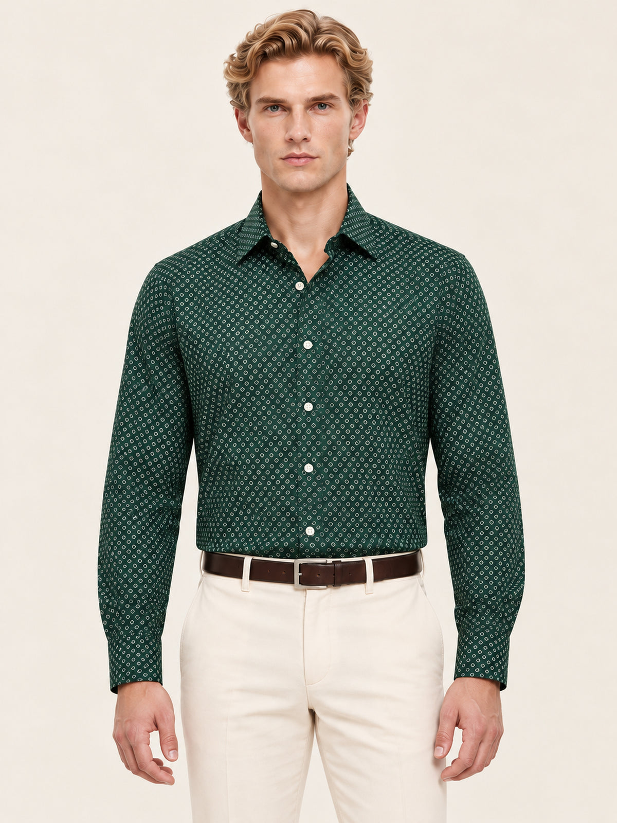 Koyu Yeşil Slim Fit Erkek Gömlek – Desenli Pamuk
